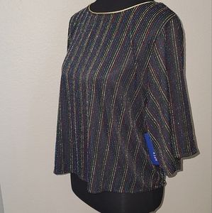 APT.9 Black Rainbow Glitter Pinstripe Wide Sleeve Blouse Top Small